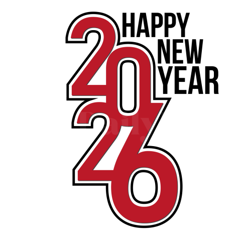 2026 Red Outline New Year PNG