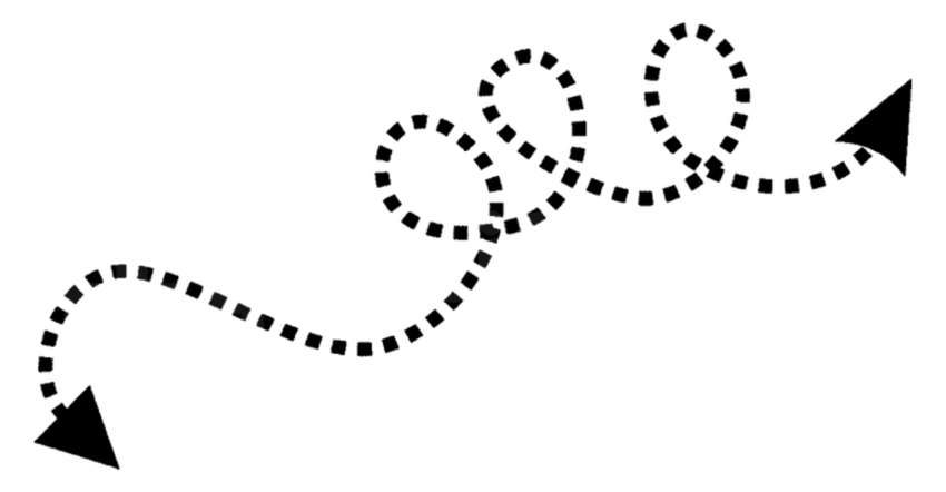 Curved Double-Ended Dashed Arrow PNG – Black Line