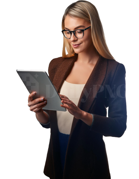Blonde Woman with Tablet PNG - Transparent