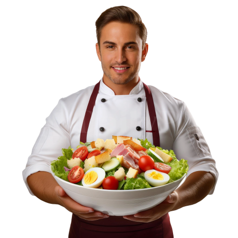 Chef Holding Salad Bowl PNG