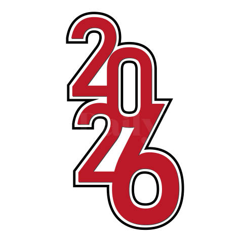 2026 Red Outline New Year PNG