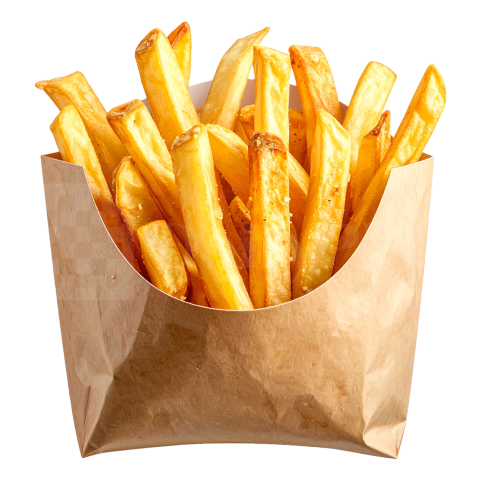 Crispy Golden French Fries Paper Bag Isolated PNG