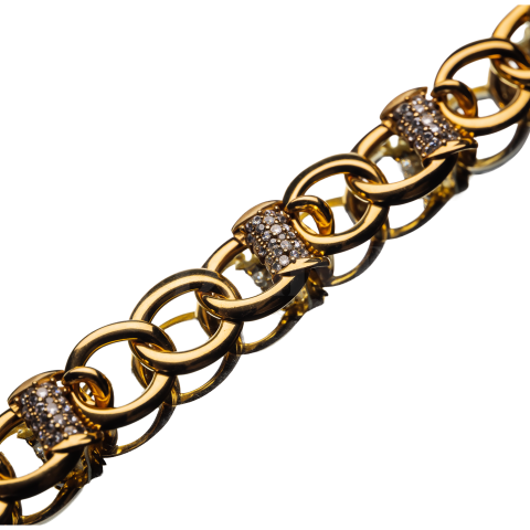 Gold Chain Bracelet with Diamonds Isolated PNG