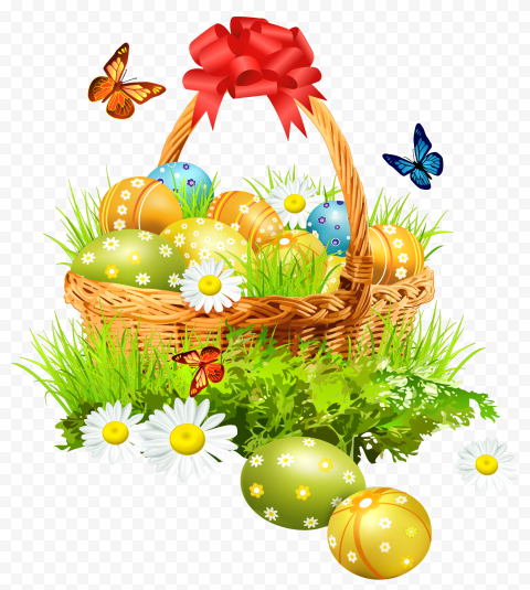 Easter egg, Easter Computer file, Easter Basket with Eggsand Butterflies, food, grass png