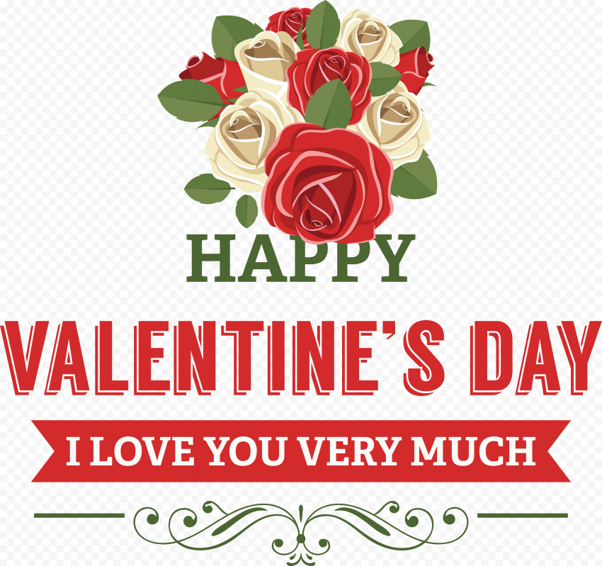 Happy Valentines day png white and red flowers