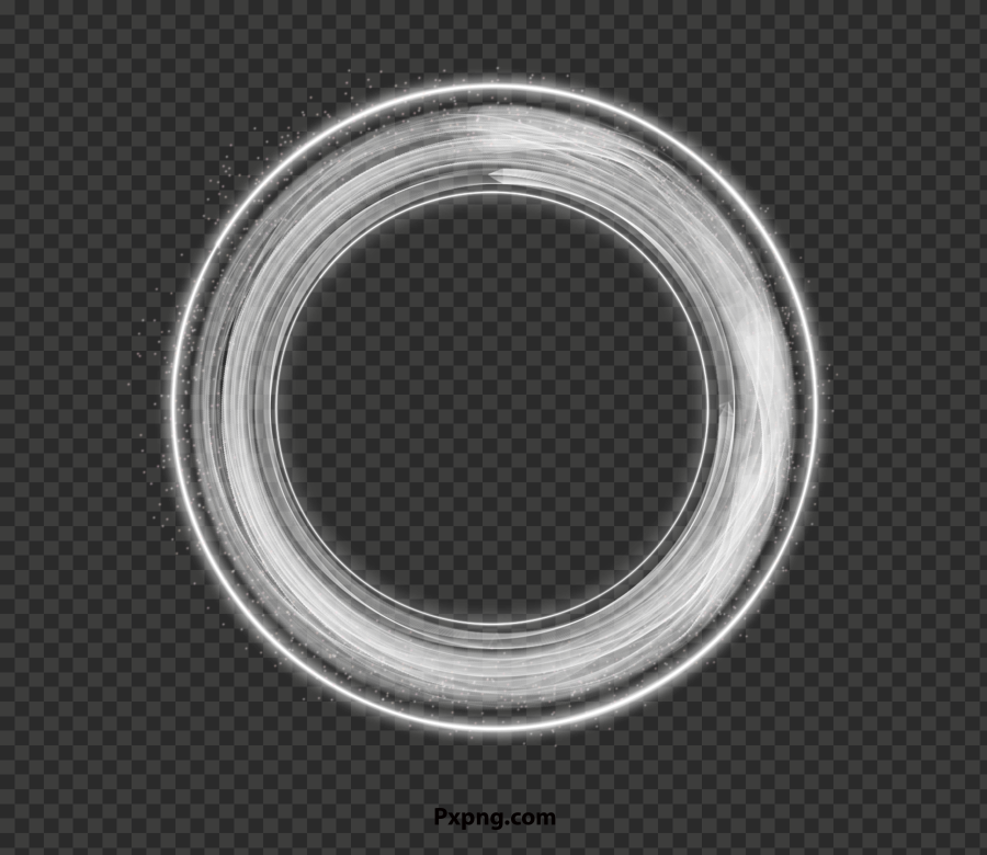 HD white neon circle line round glow transparent background
