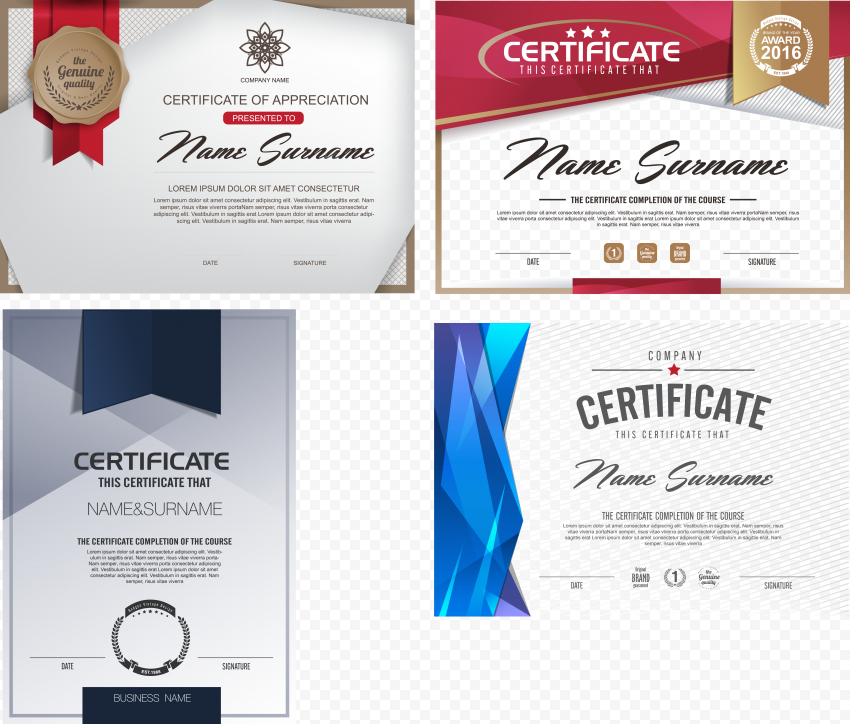 Four certificate template, Euclidean, Exquisite high end certificate design material, logo, happy Birthday Vector Images, high Heels png