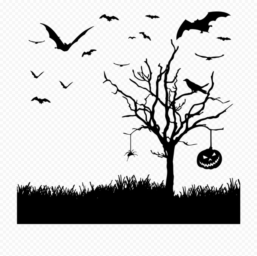 Halloween Silhouette Tree PNG Image