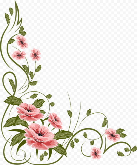 Romantic Pink Flower Border Transparent Background