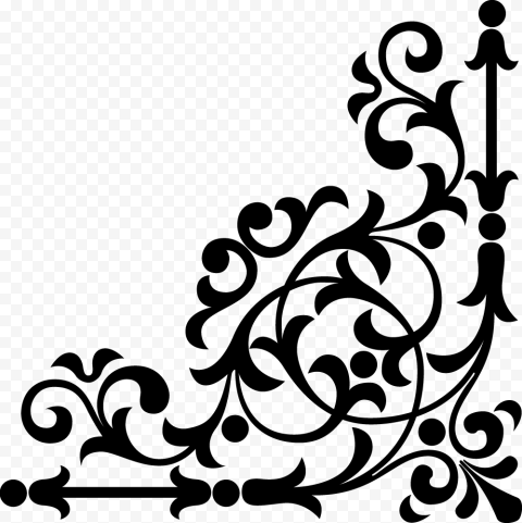 Black floral, Frames, corner line, leaf, text, branch