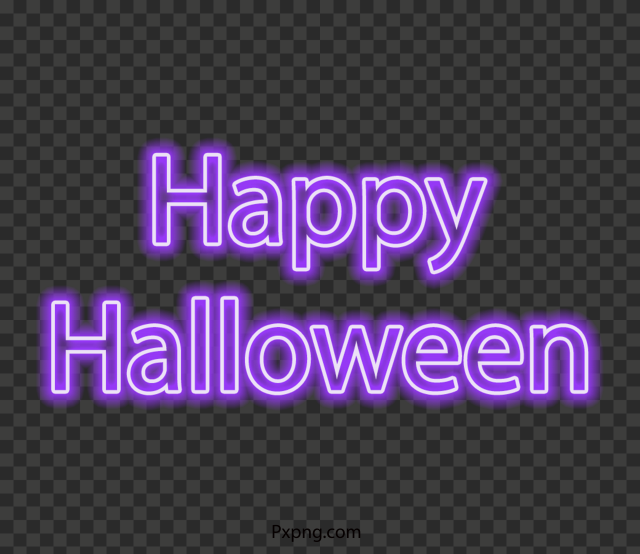 Purple Glowing Neon Happy Halloween Text Logo HD PNG