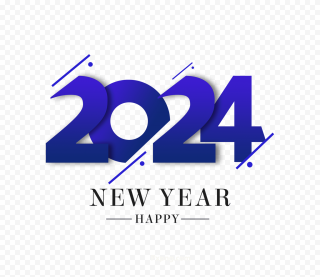 2024 Happy New Year Blue And black Text PNG